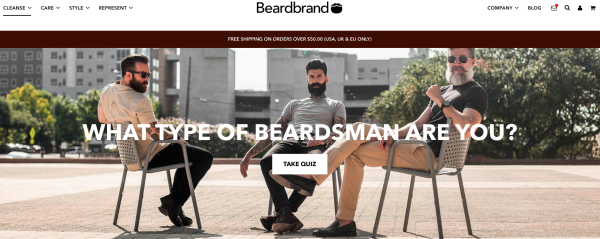 Beardbrand homepage with quiz pop-up