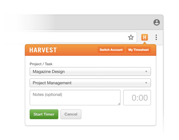 Harvest time tracker for browser