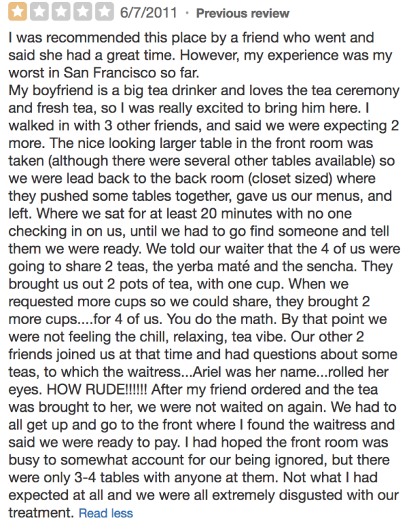 Samovar Tea Lounge negative review