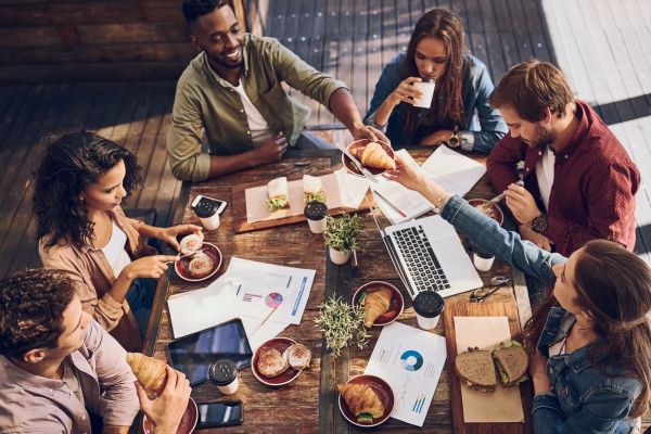 Group working from coffee shop