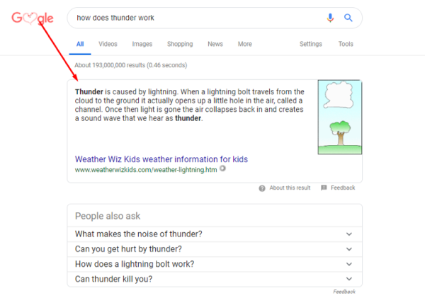 Featured snippet example