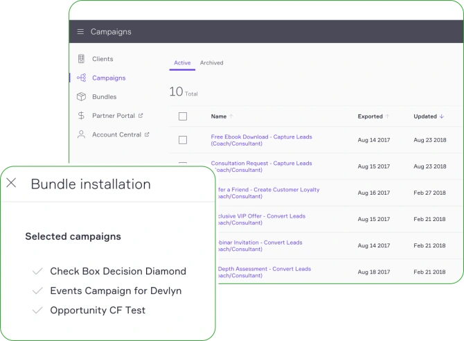 Screenshot of campaign creation for clients