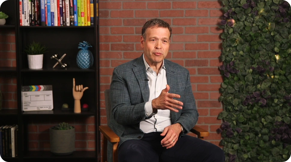 Donald Miller mid sentence with hand out