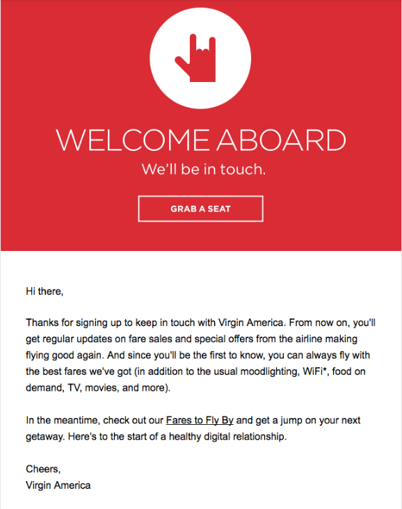 Virgin America welcome email best practices