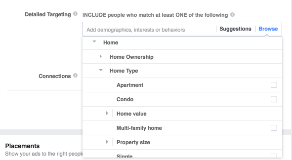 detailed targeting homeownership in facebook ads