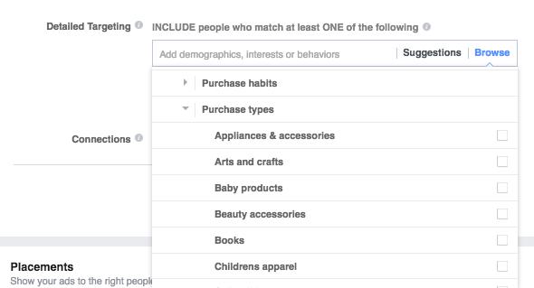 targeting purchasing details in facebook ads