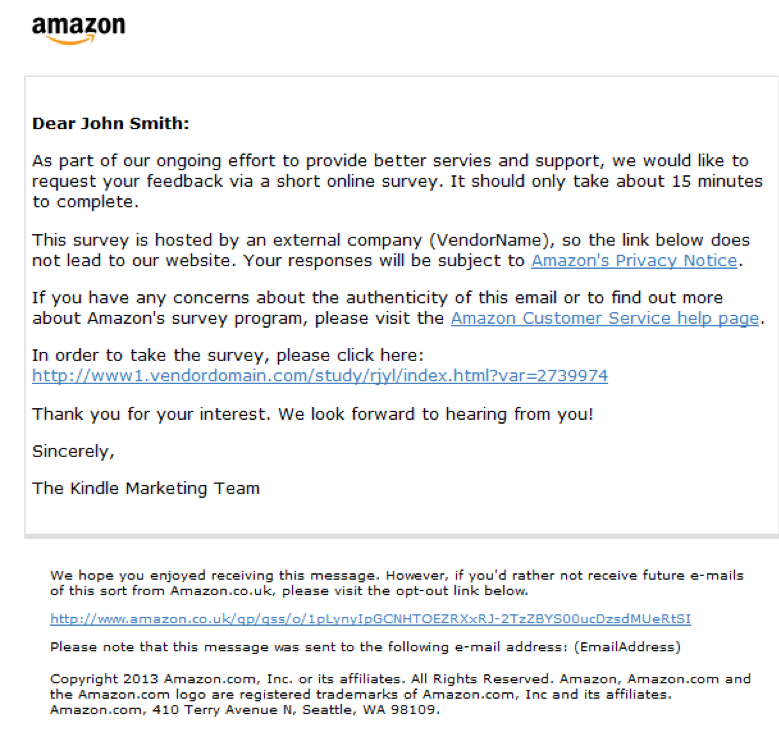 Amazon survey request letter