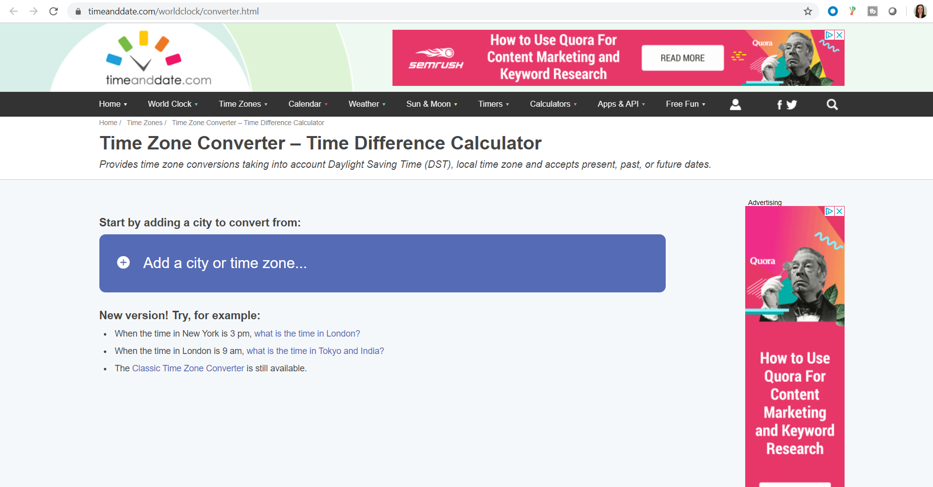 google timezone converter