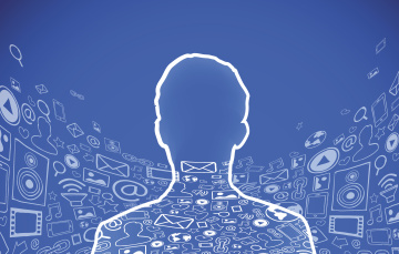 social media head outline on blue background
