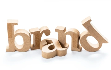 Box letters spelling out brand