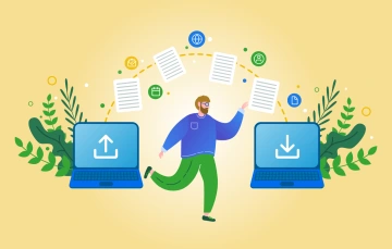 illustration of files transferring from on laptop to another
