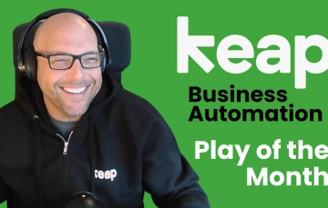 Brett Fairbourn of Keap smiling with the words Keap Business Automation Play of the month next to him