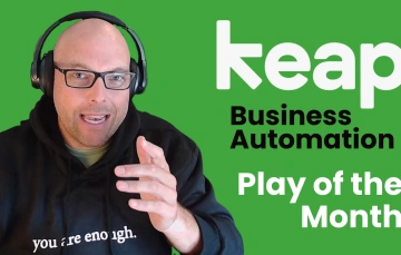 Keap's Brett Fairbourn mid sentence with the words Keap Business Automation Play of The Month
