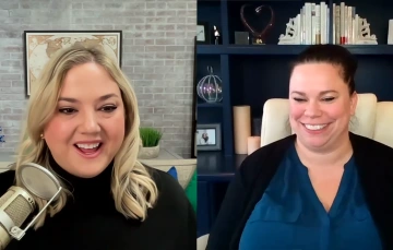Two women smiling on a split screen