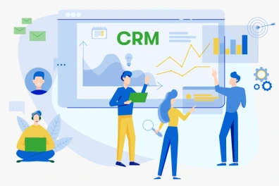 people around a crm software dashboard