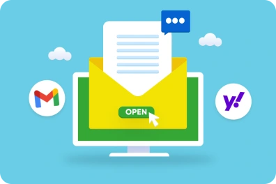 Google and yahoo logo with mail icon in center