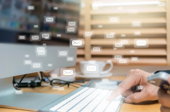 emails on a desktop computer