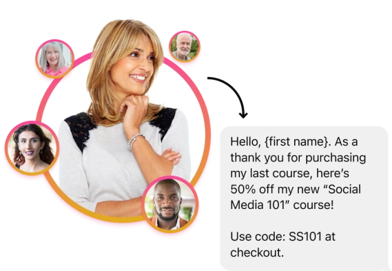 Keap product imagery of woman texting with title Introducing: Automated Text Messaging