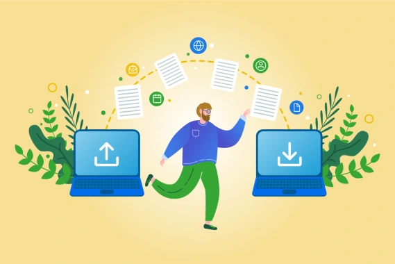 illustration of files transferring from on laptop to another