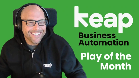Brett Fairbourn of Keap smiling with the words Keap Business Automation Play of the month next to him