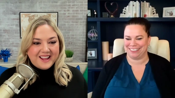 Two women smiling on a split screen