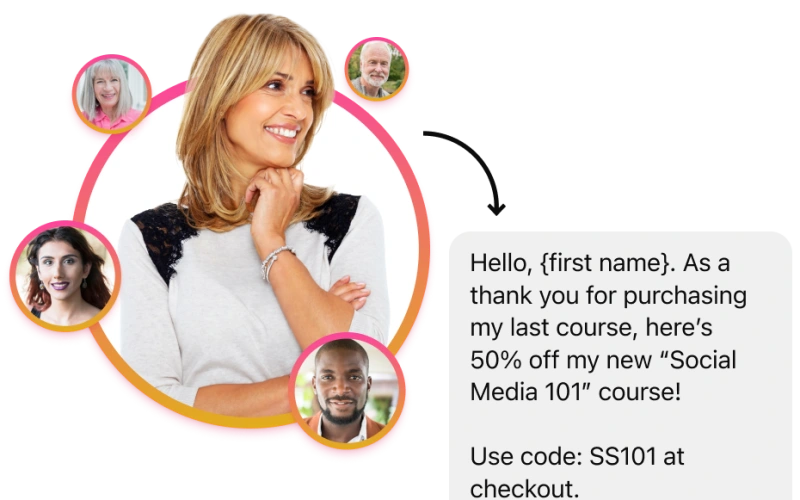 Keap product imagery of woman texting with title Introducing: Automated Text Messaging