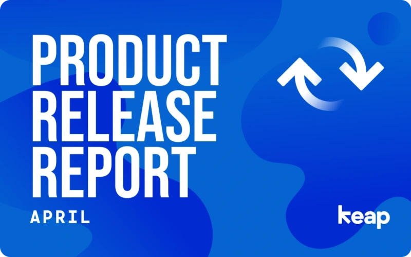 Keap April 2024 product release report hero image with CRM dashboard and automation tools